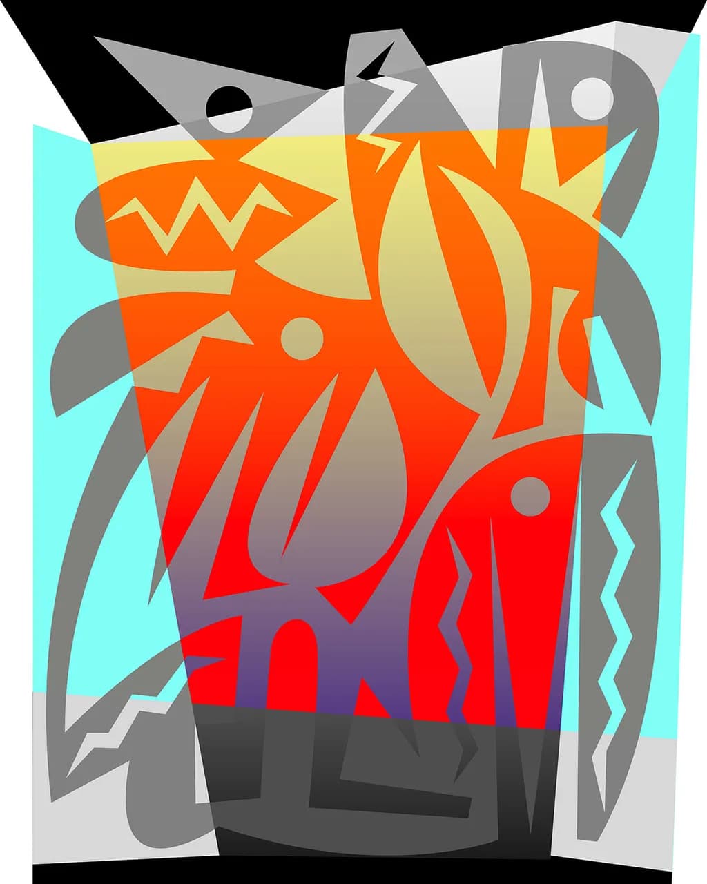 Abstract Totem in Orange and Gray