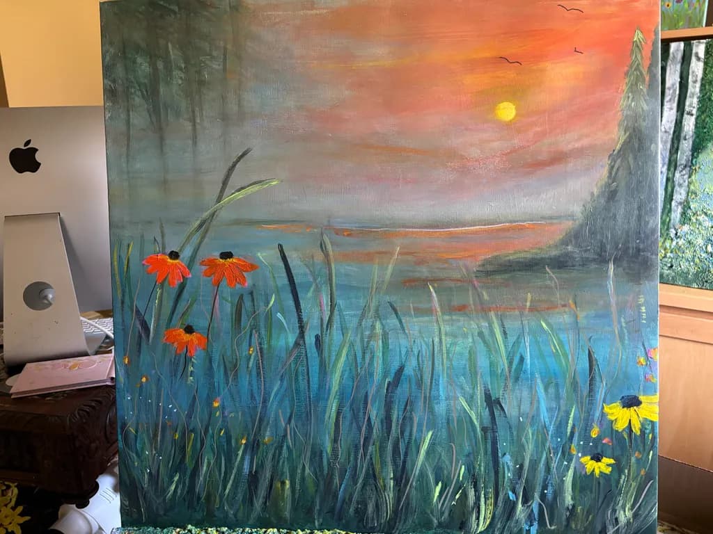 Sunset Flowers Landscape