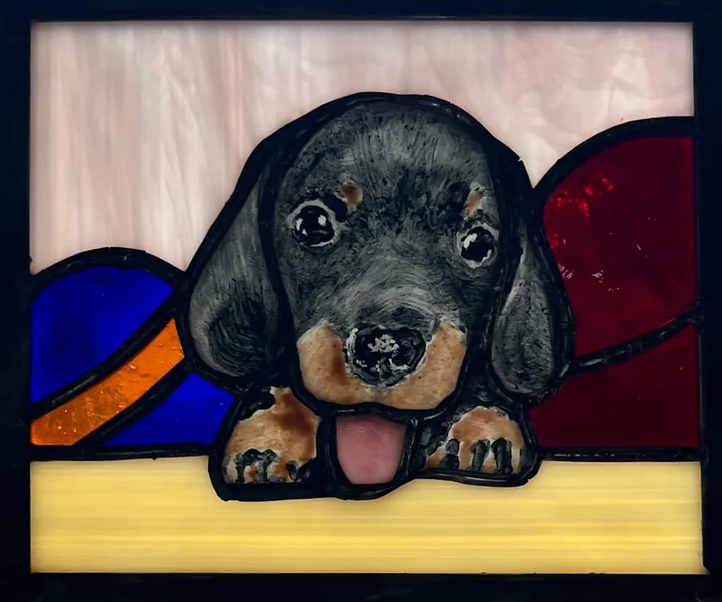 Dachshund Puppy Stained Glass