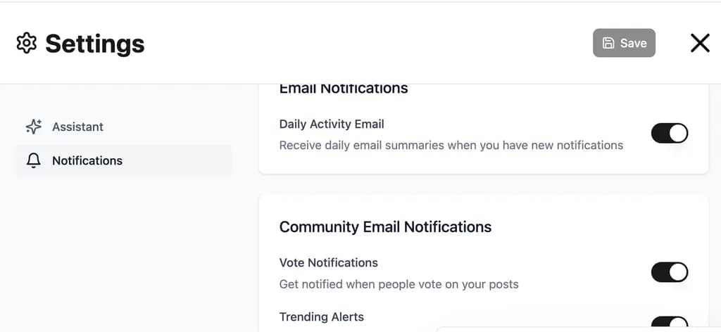 Settings Interface Screenshot