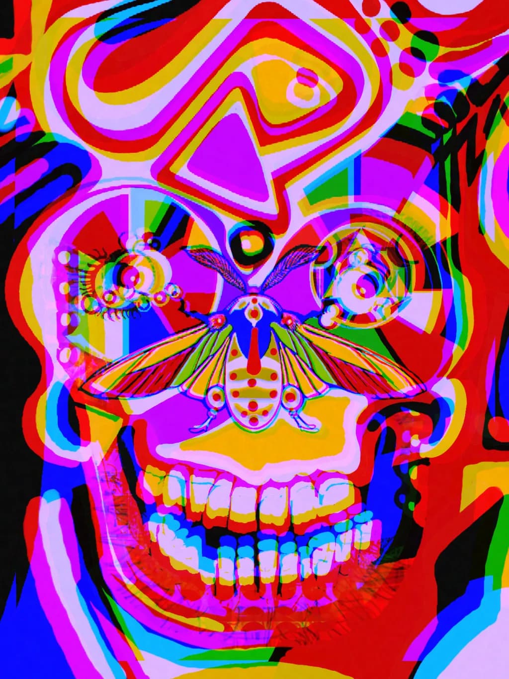 Psychedelic Skull with Insect