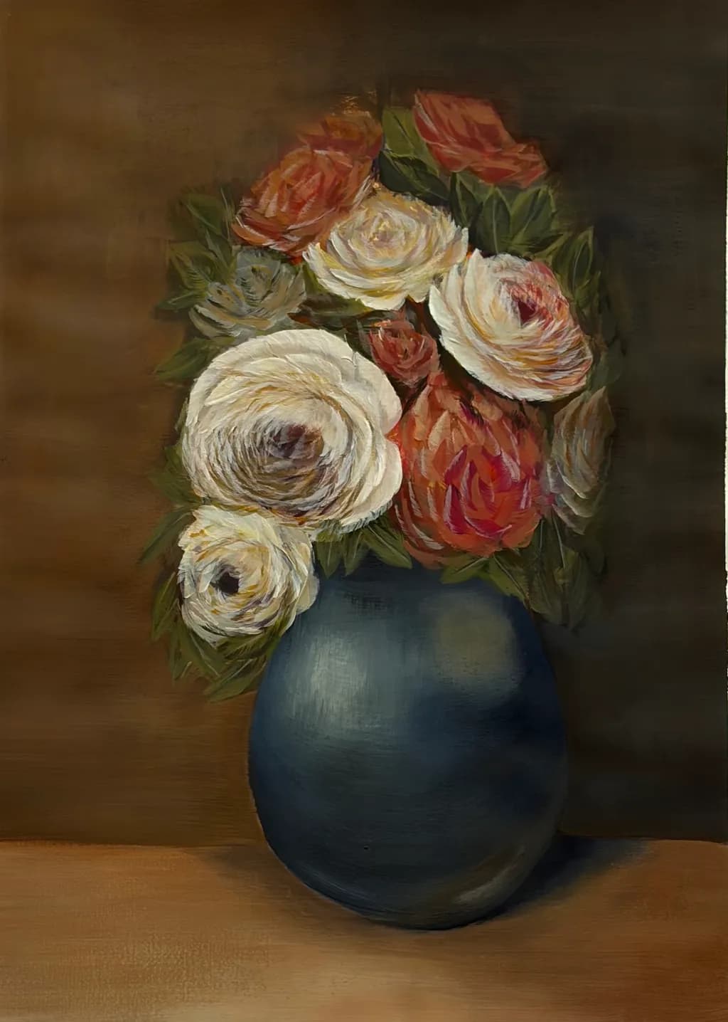 Roses in Blue Vase