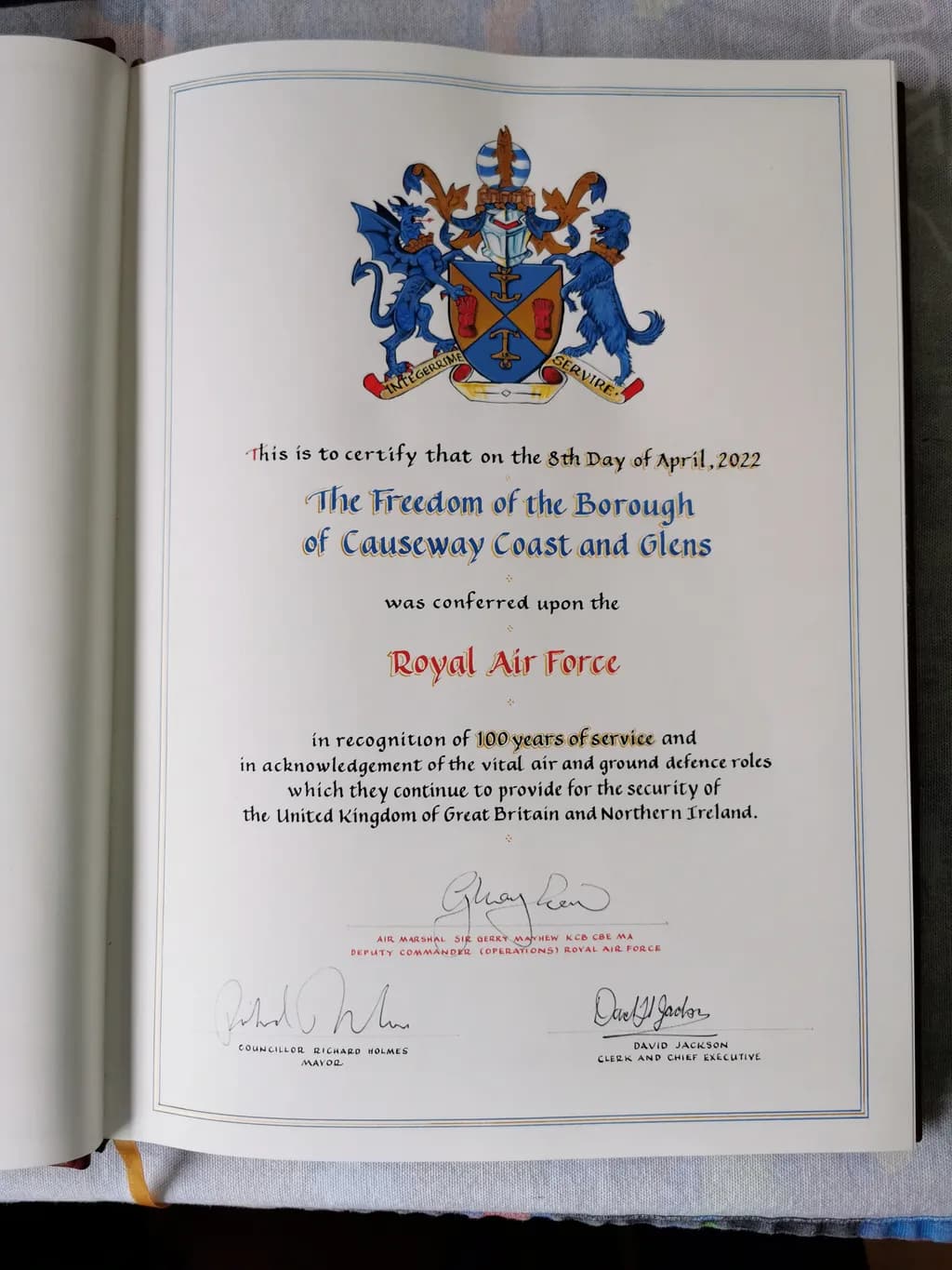 Freedom of the Borough Certificate
