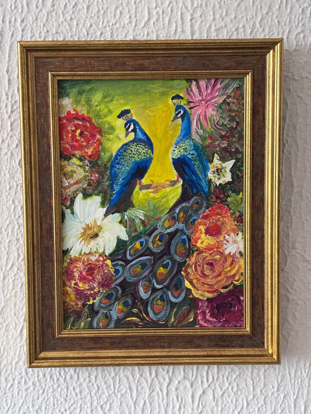 Peacocks Among Blooms