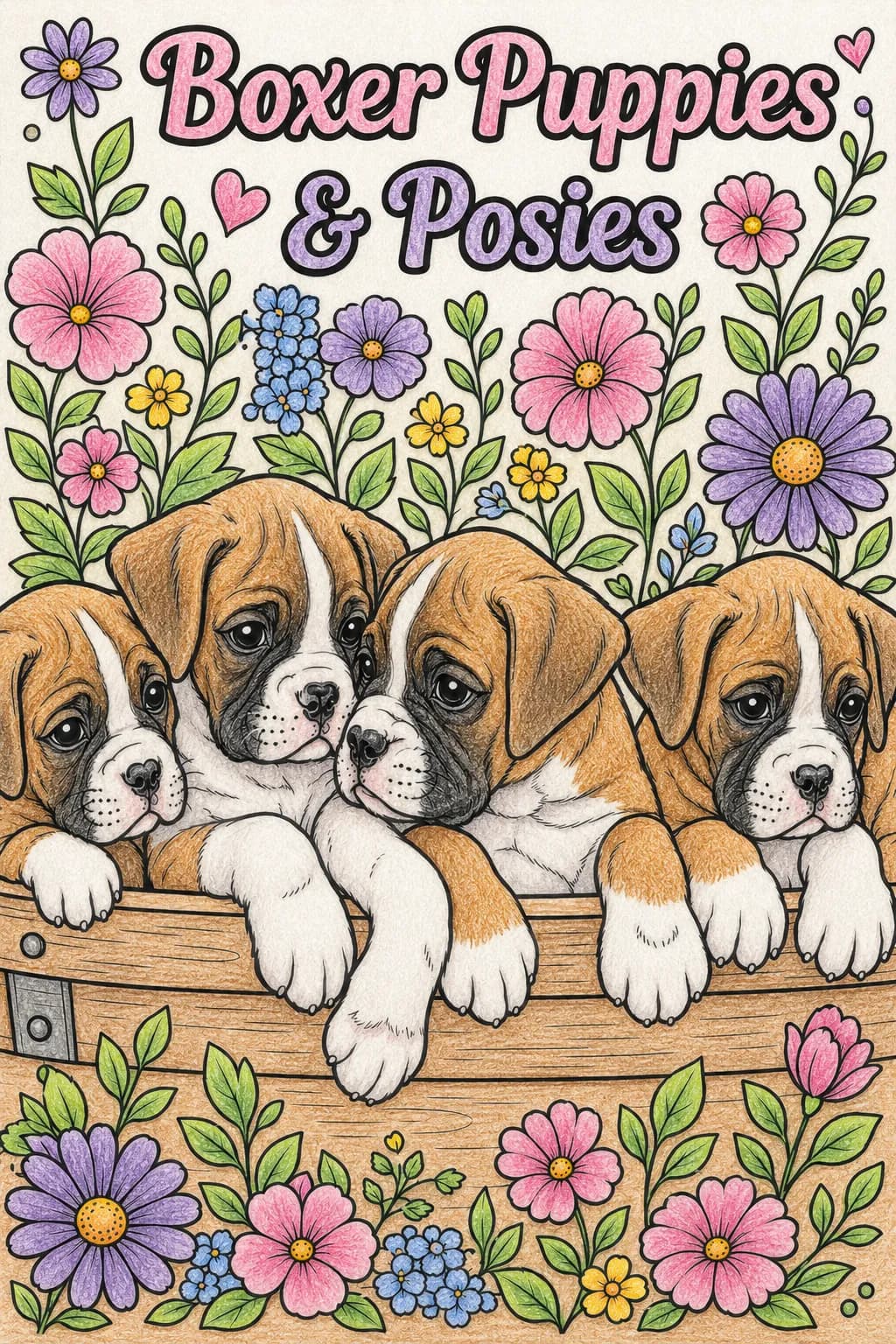 Boxer Puppies and Posies