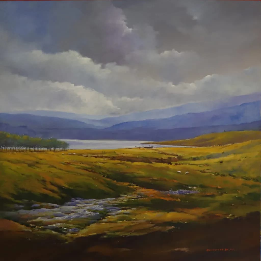 Mountain Stream and Fields