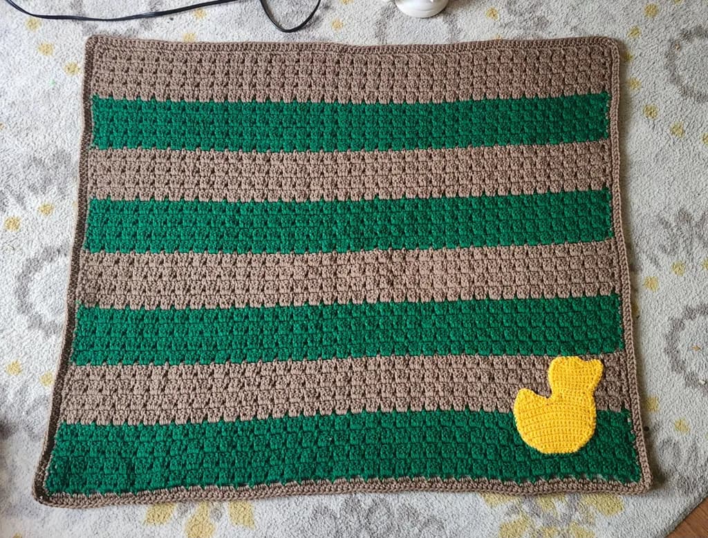 Green Striped Throw with Duck Applique
