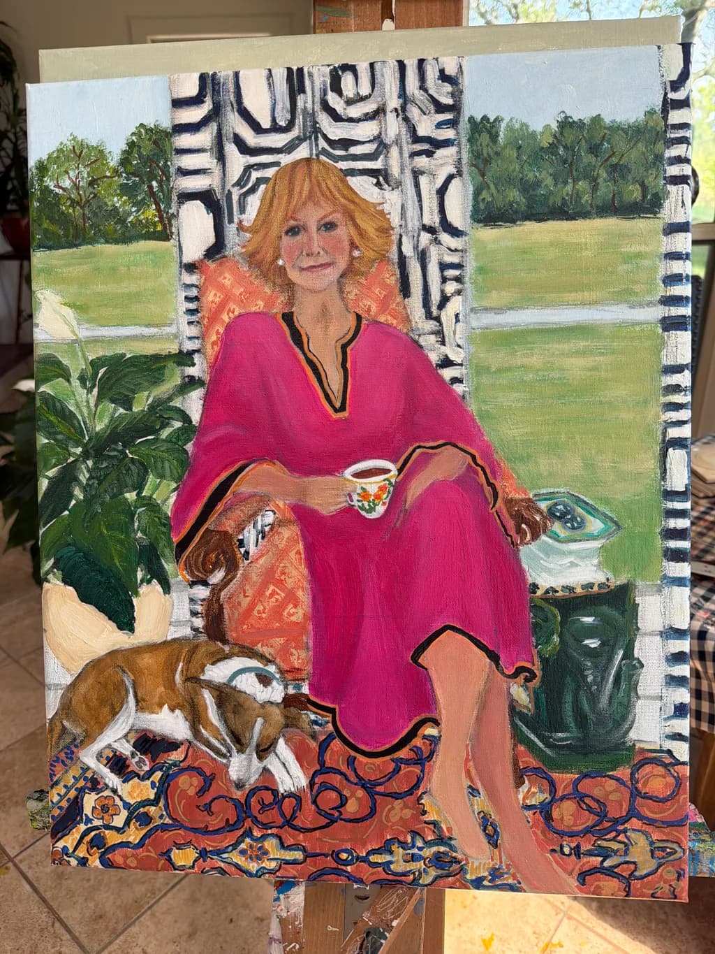 Woman with Dog and Tea
