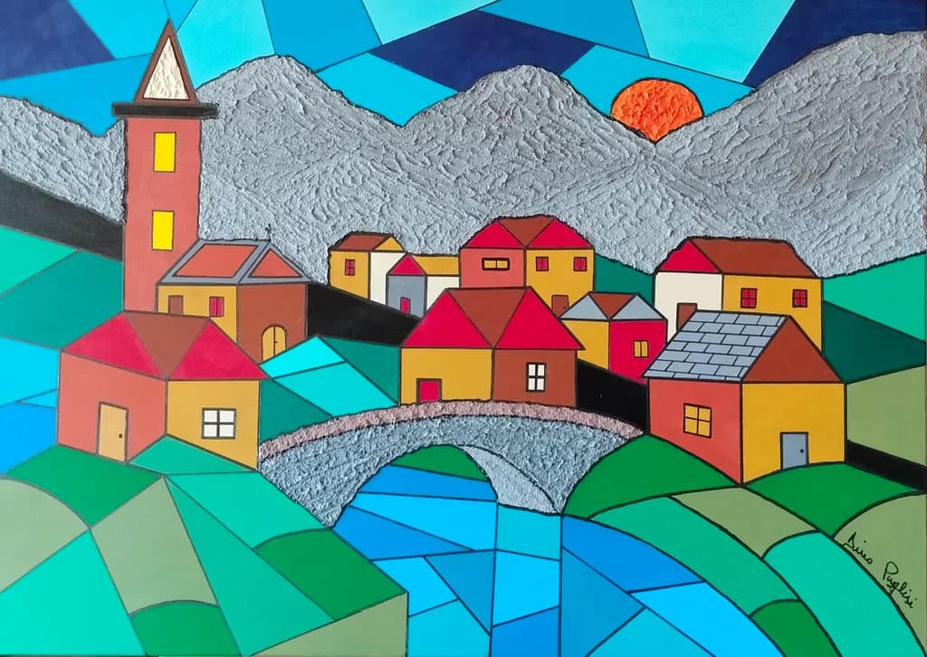 Geometric Village Sunset