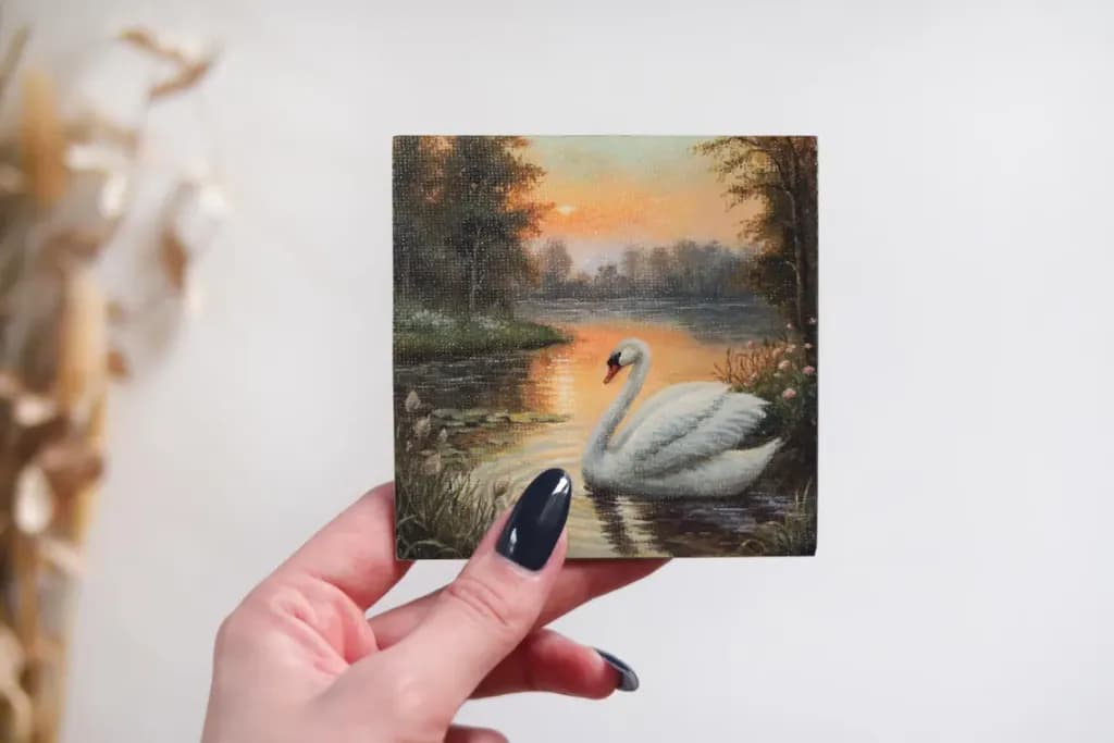 Swan on Lake at Sunset