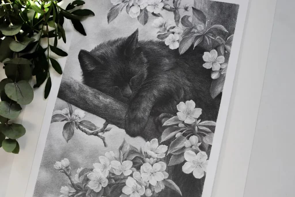 Sleeping Cat with Blossoms
