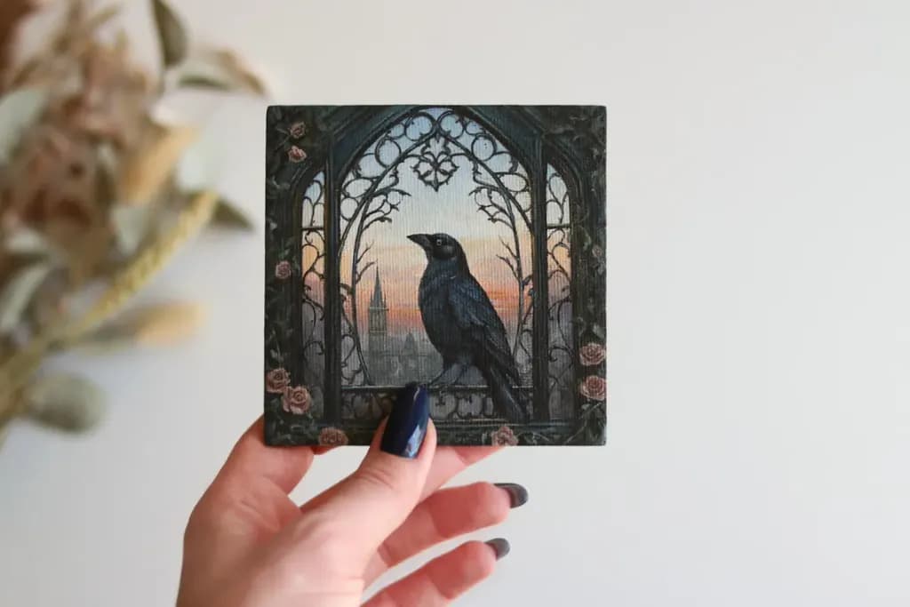 Crow on Gothic Window