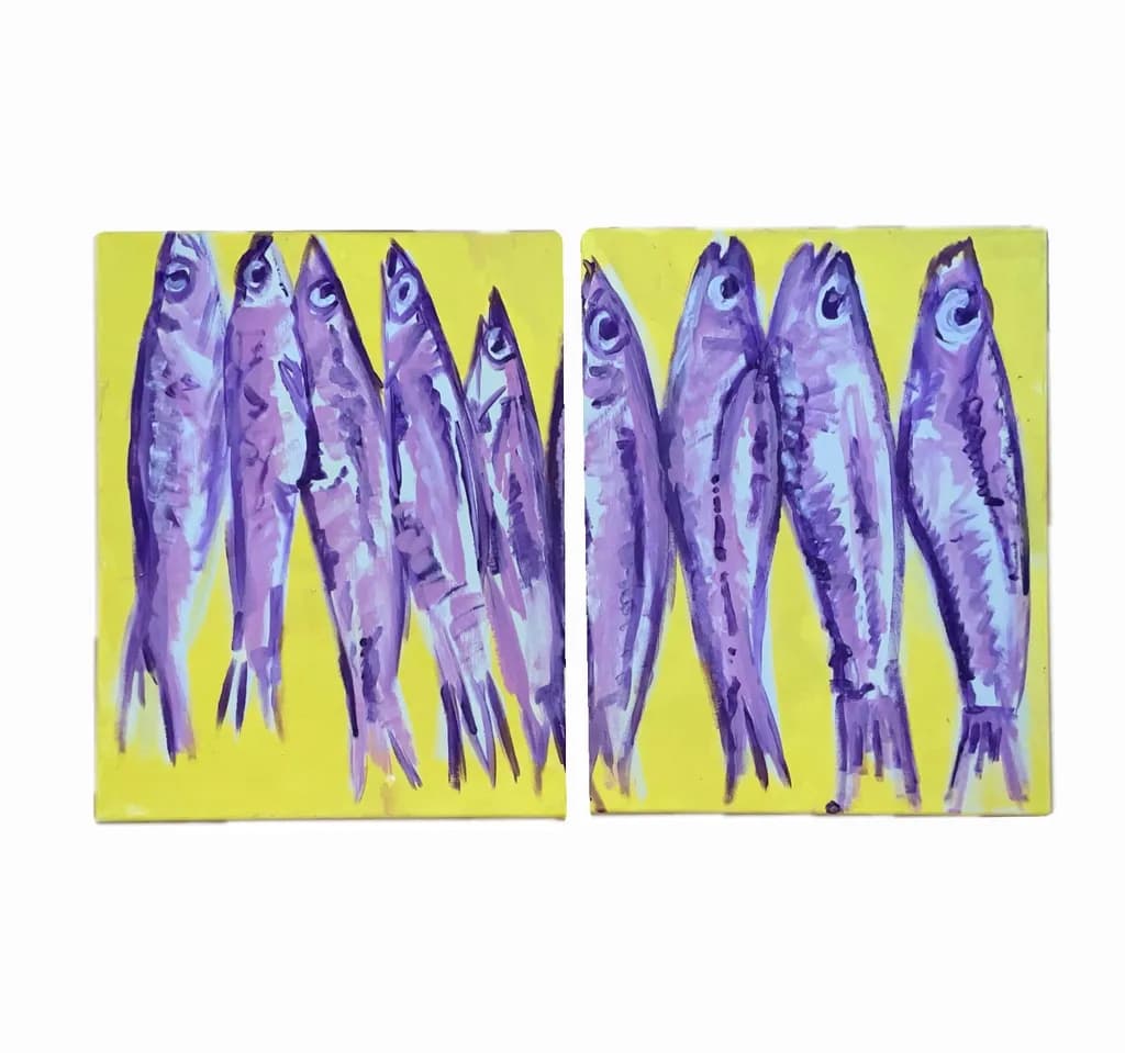 Violet Sardines on Yellow