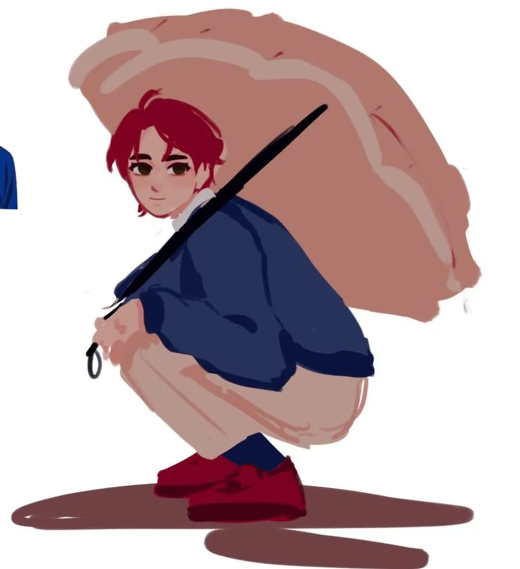 Crouching with Umbrella