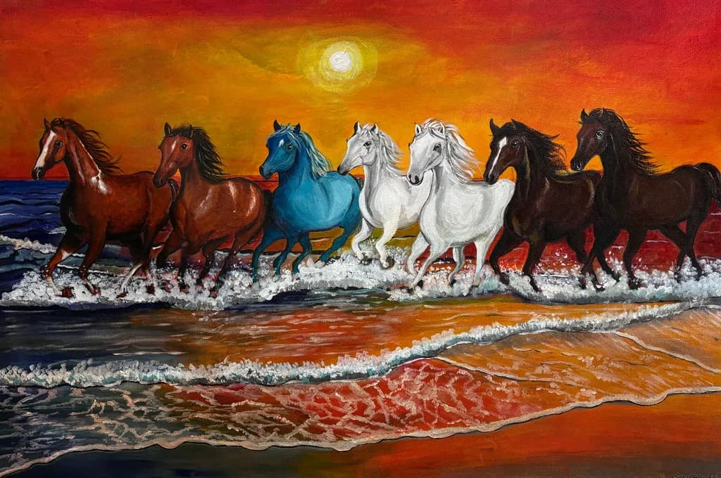 Seven Horses at Sunset