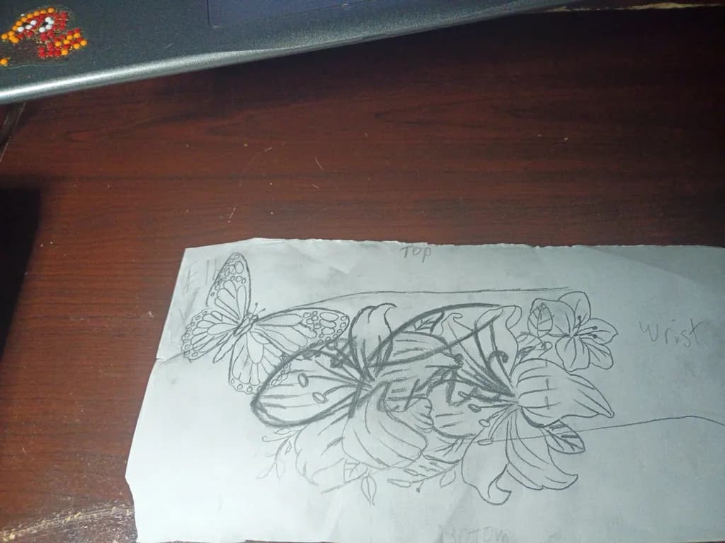 Butterfly and Flowers Sketch