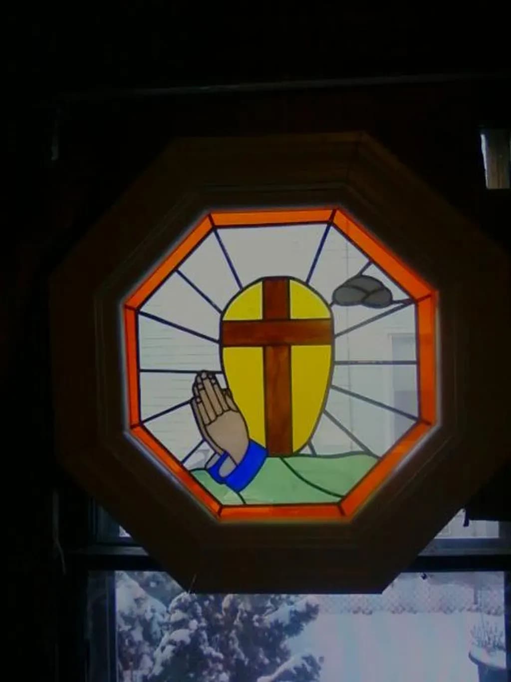 Prayer and Cross Stained Glass