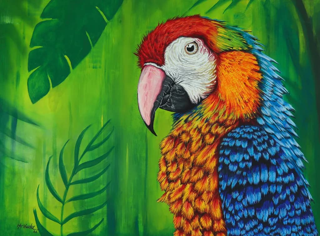 Parrot Head on Maple Panel