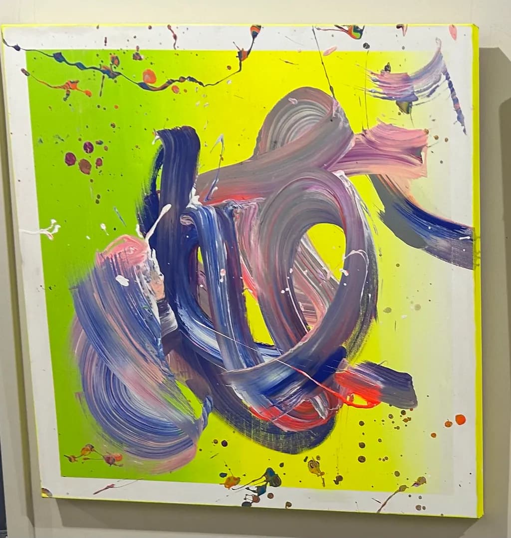 Abstract Brushstrokes on Neon Green