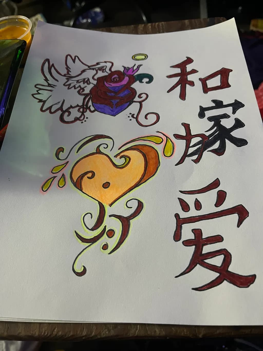 Winged Rose and Heart Symbols