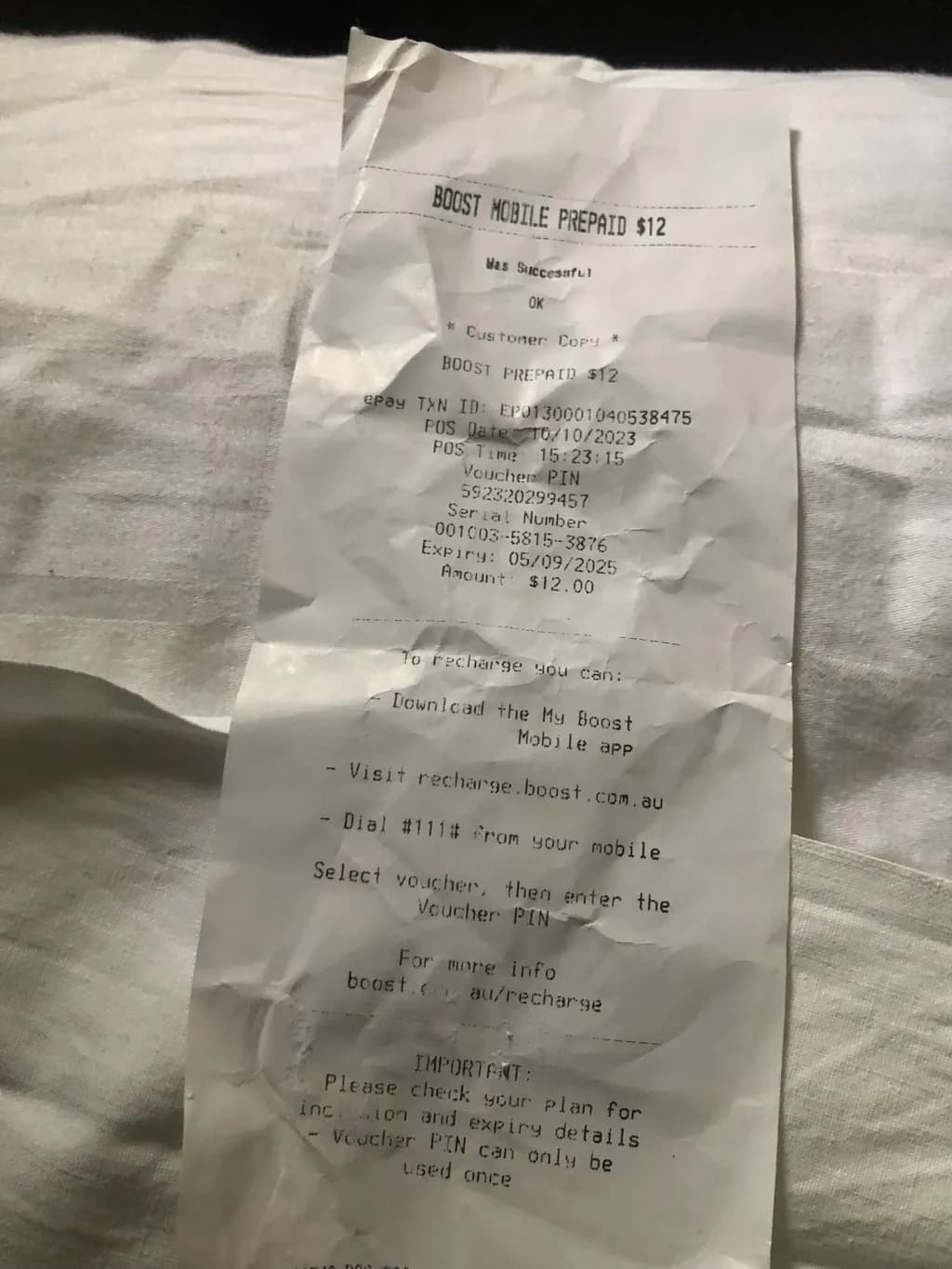Crinkled Receipt