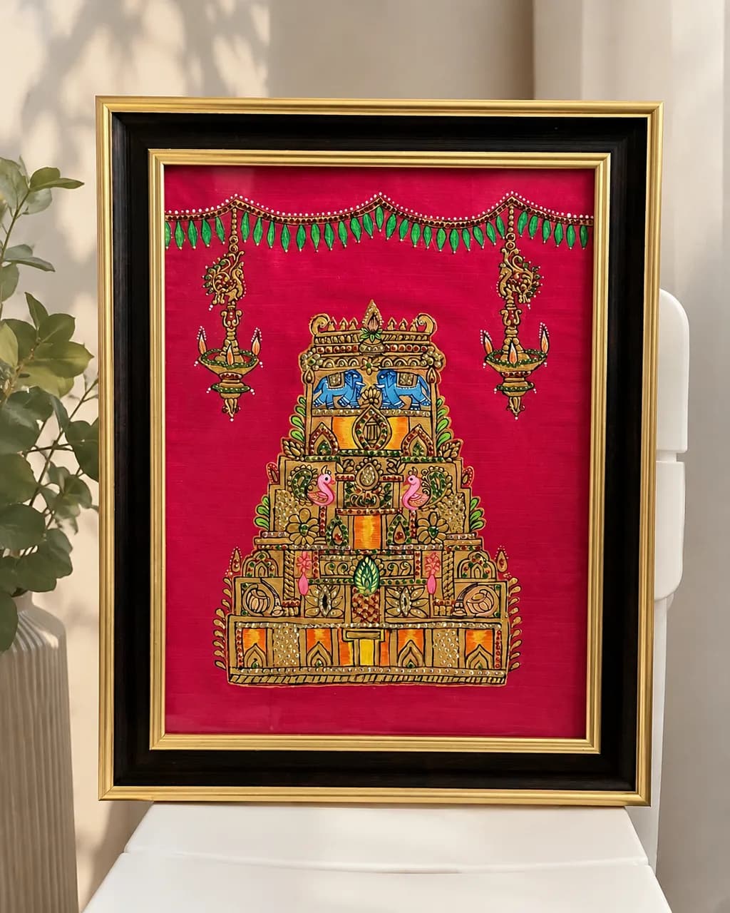 Temple Motif on Crimson