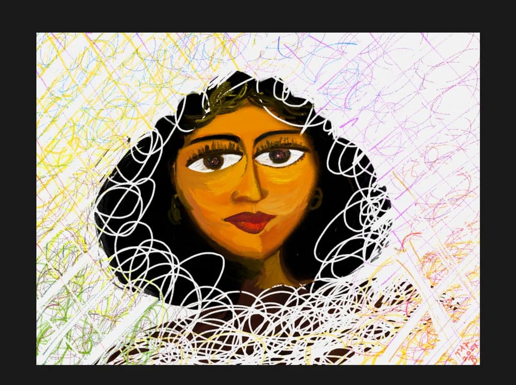 Woman in Scribbled Veil