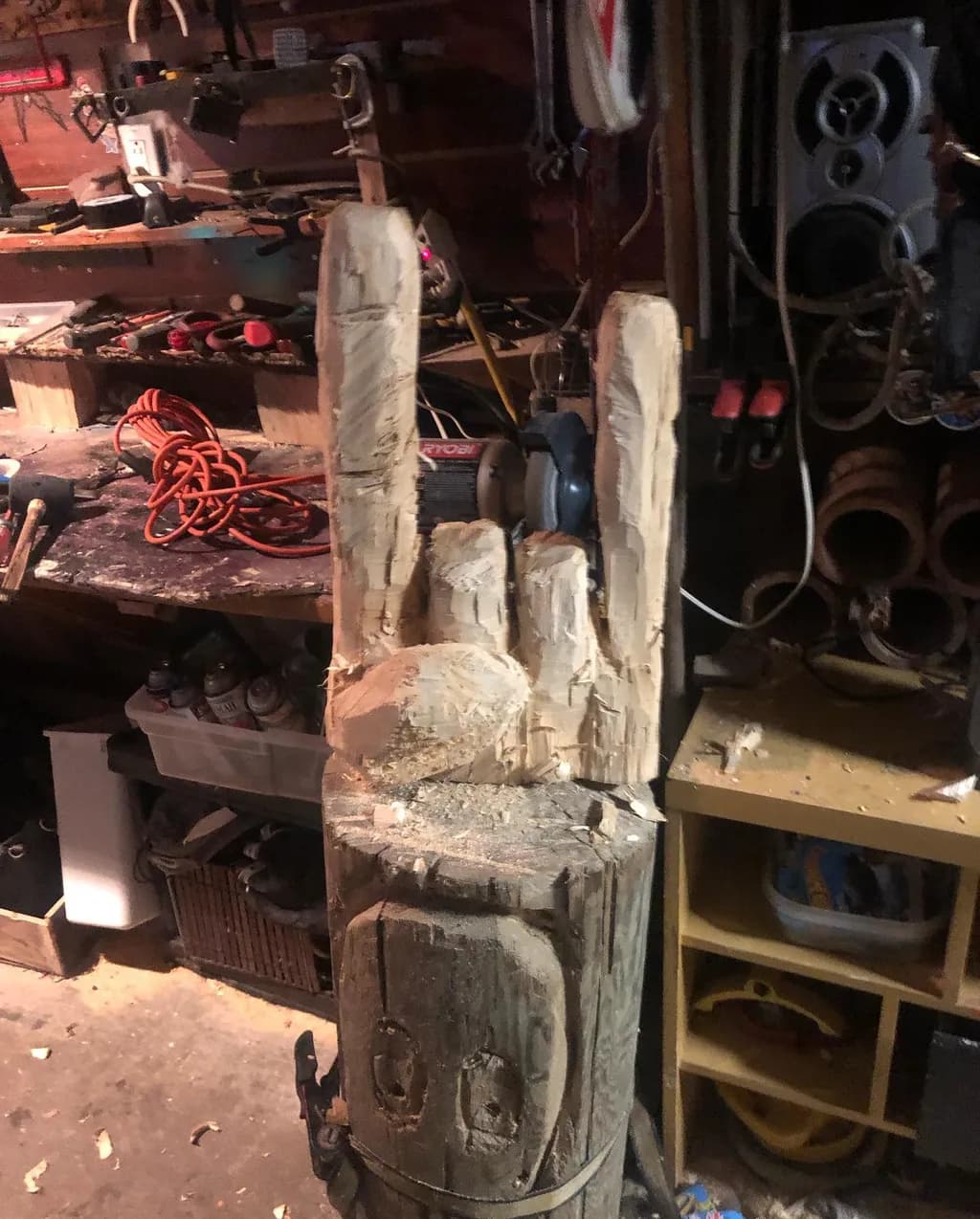 Wooden Peace Hand Sculpture