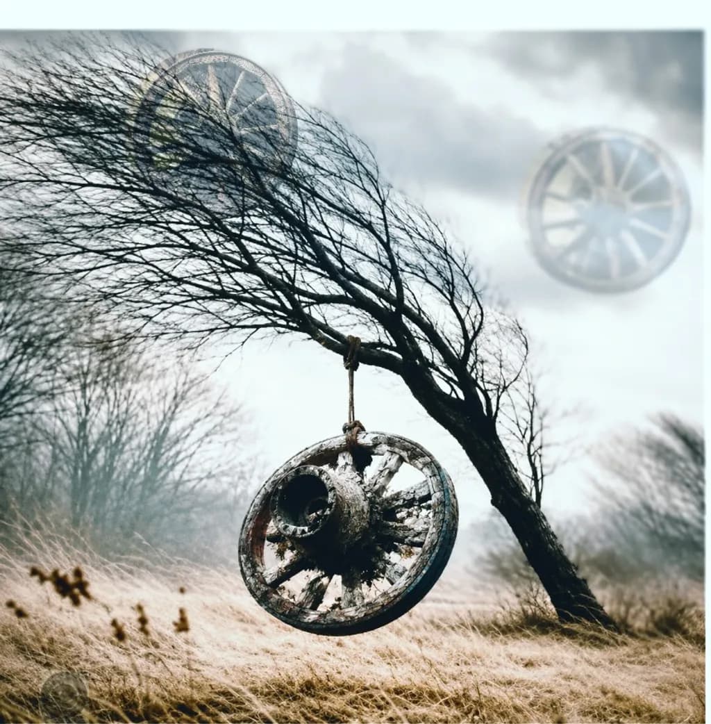 Tree with Wagon Wheel