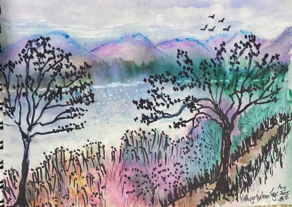 Misty Lakeside Path