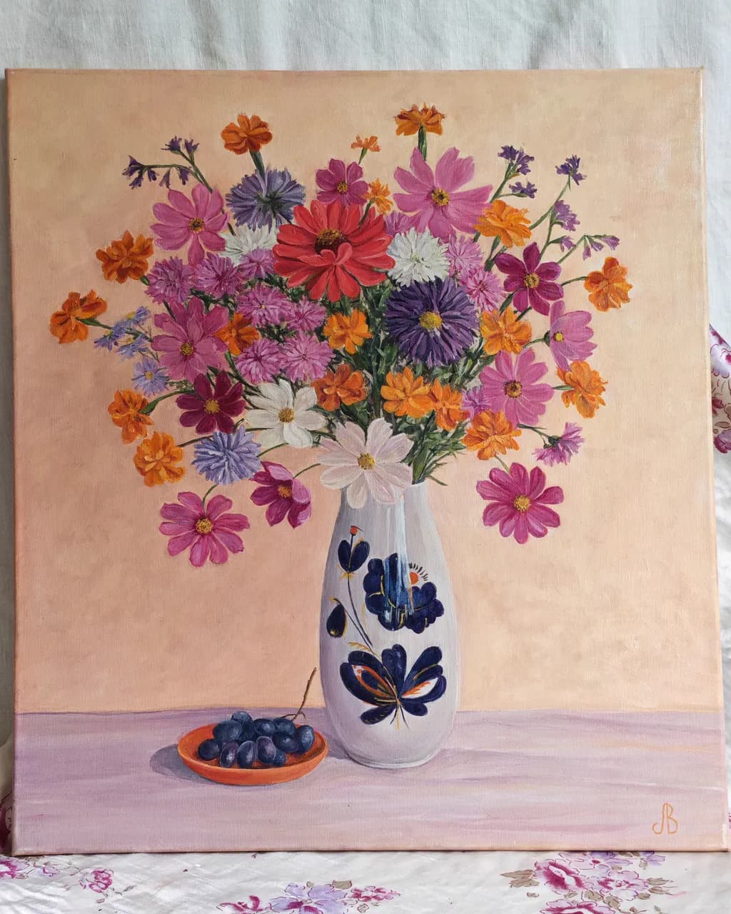 Floral Vase with Grapes