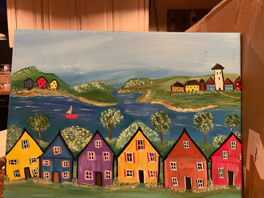 Colorful Village by the Lake