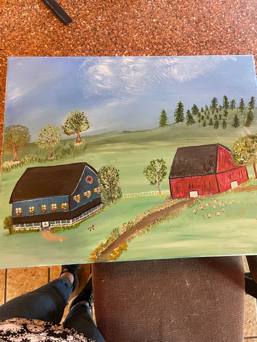 Farmhouse and Red Barn
