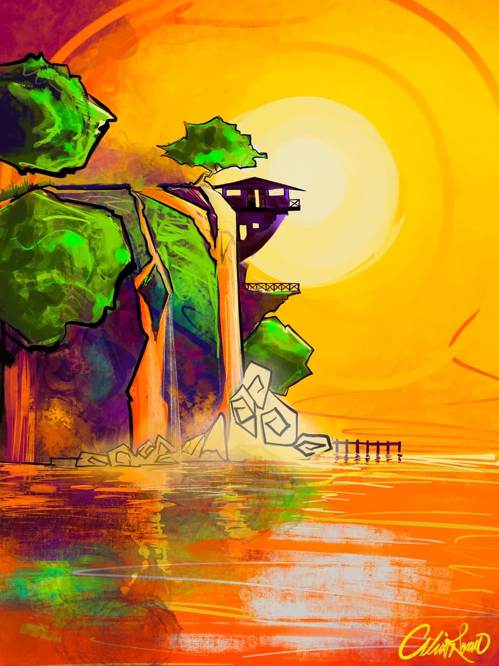 Sunset Cliff Waterfall