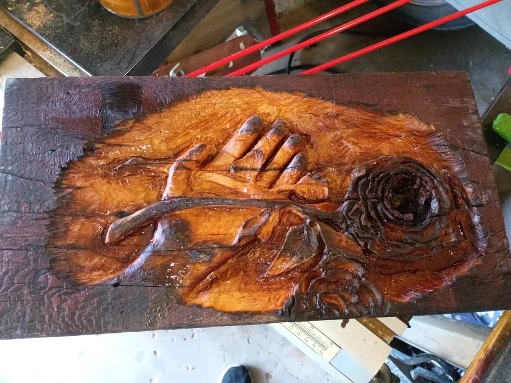 Hand and Rose Carving
