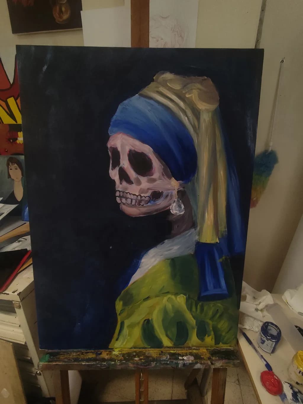 Skull with Pearl Earring