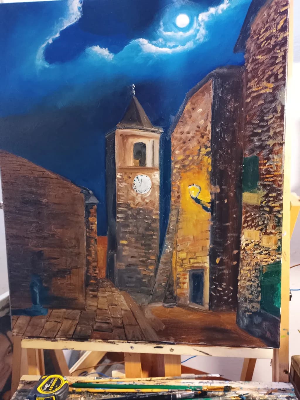 Moonlit Clocktower Street