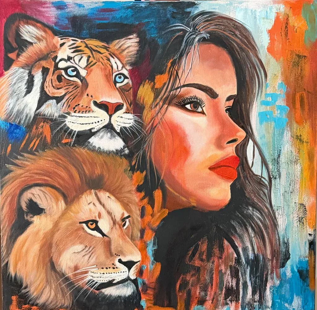 Tiger, Lion, Woman Portrait