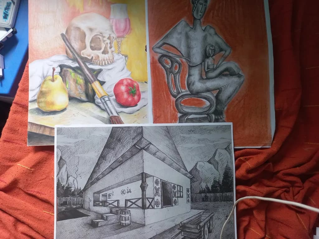 Brush and Skull Still Life