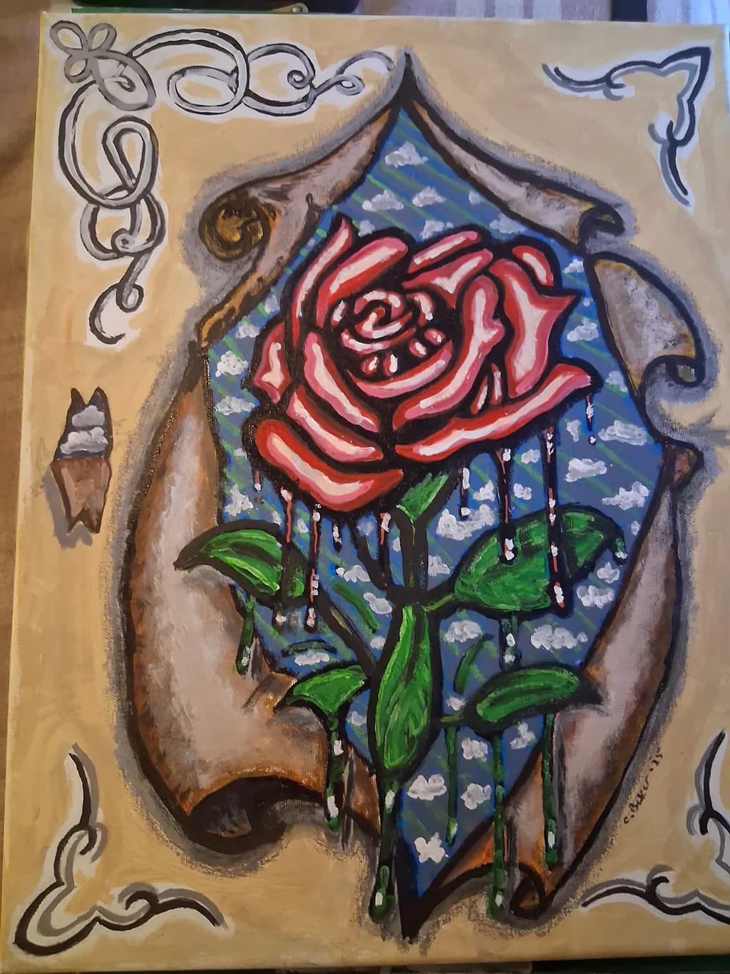 Bleeding Rose on Tattered Canvas