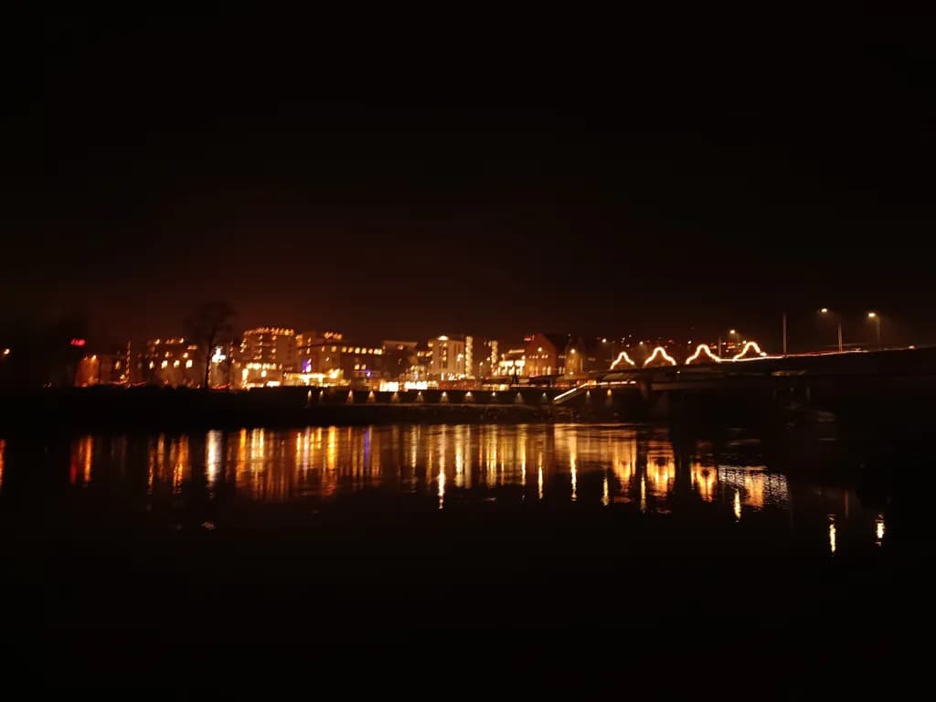 Nightlit Harbor Reflections
