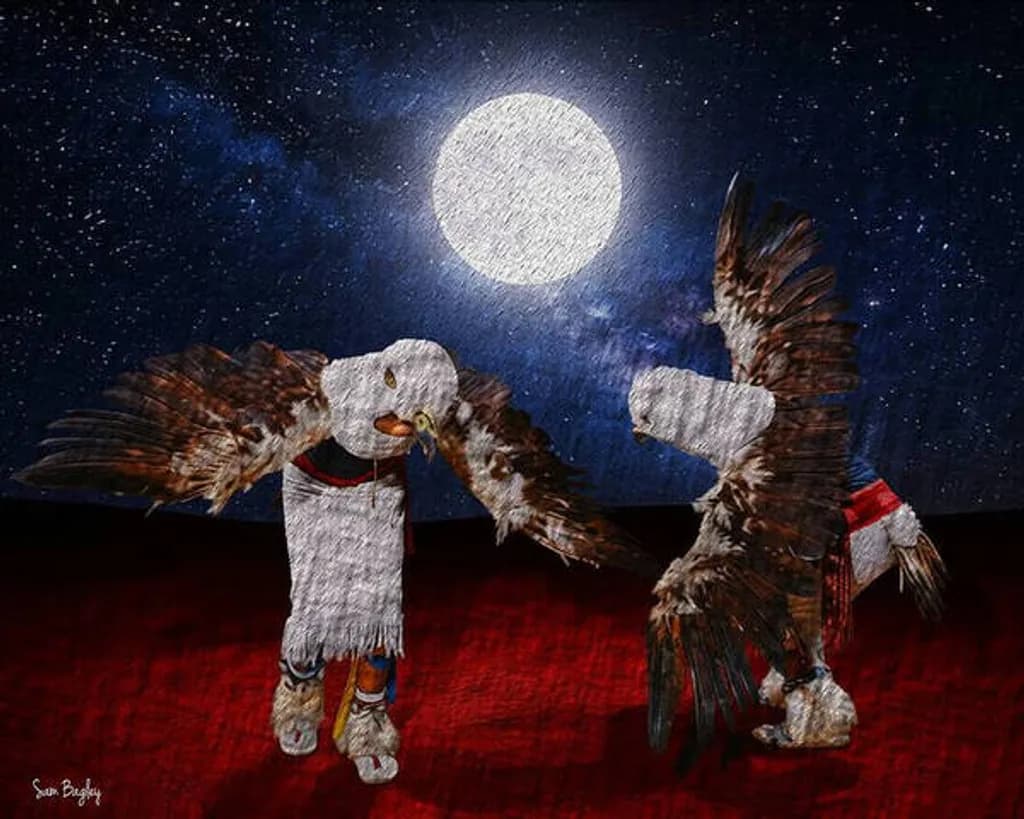 Eagles Dancing Under the Moon