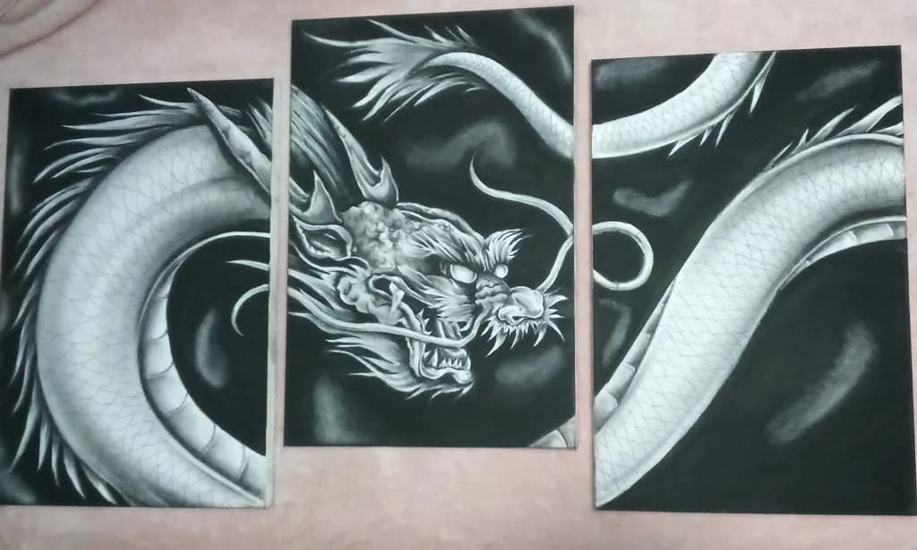 Monochrome Dragon Triptych