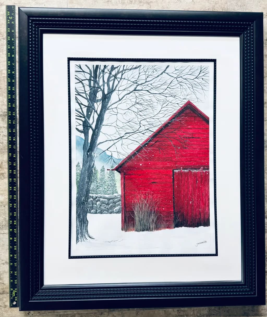 Crimson Winter Barn