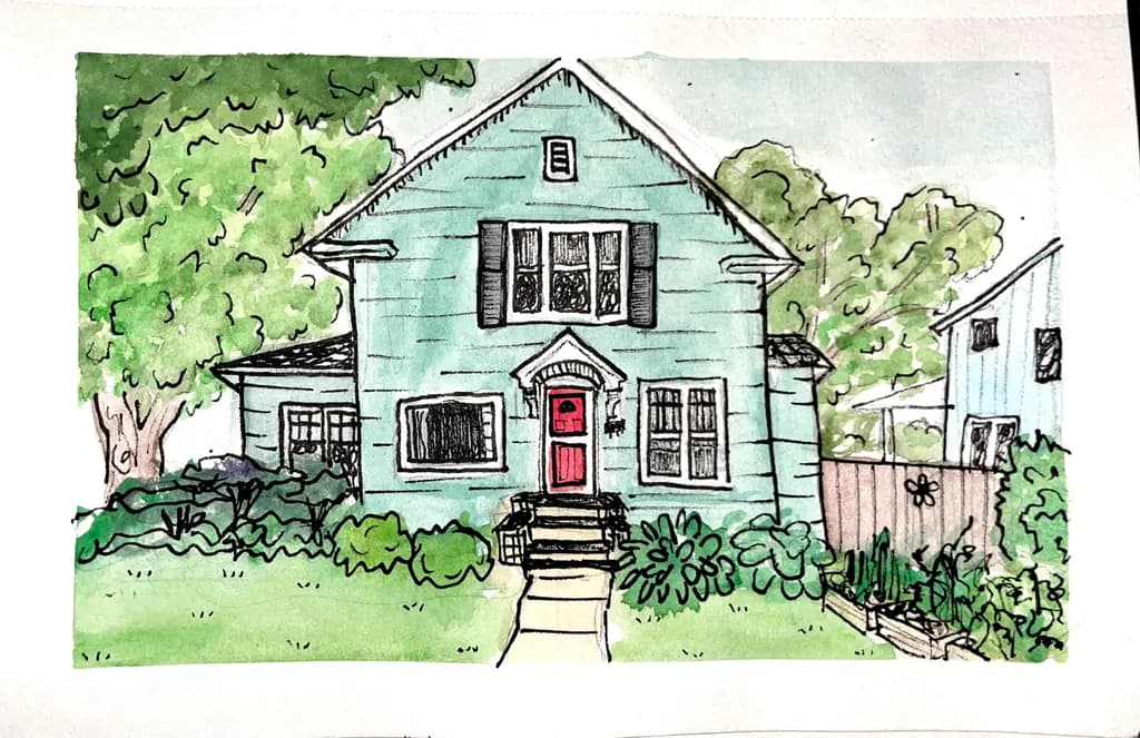 Blue Cottage with Red Door