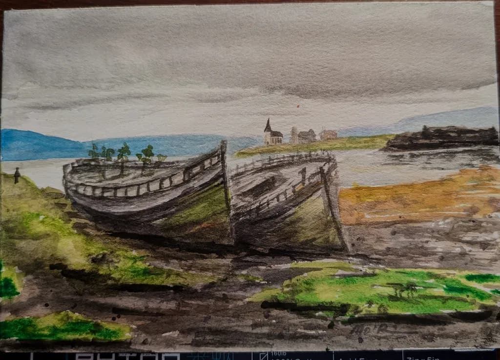 Abandoned Boats by Shore