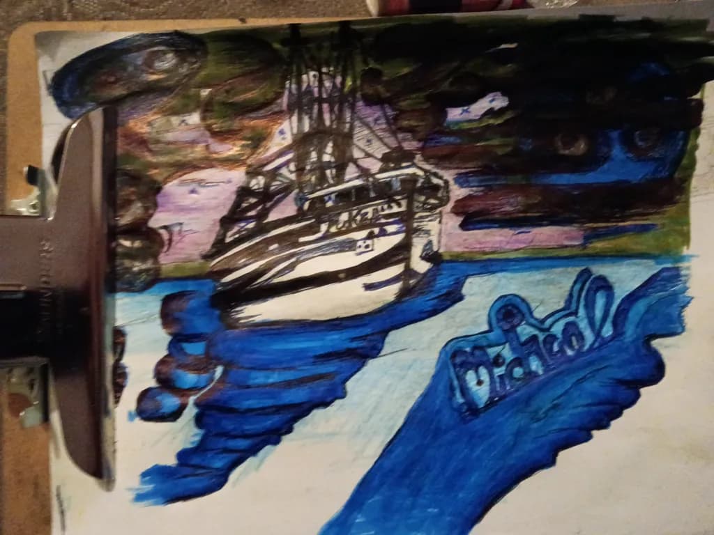 Ship in Swirling Sky