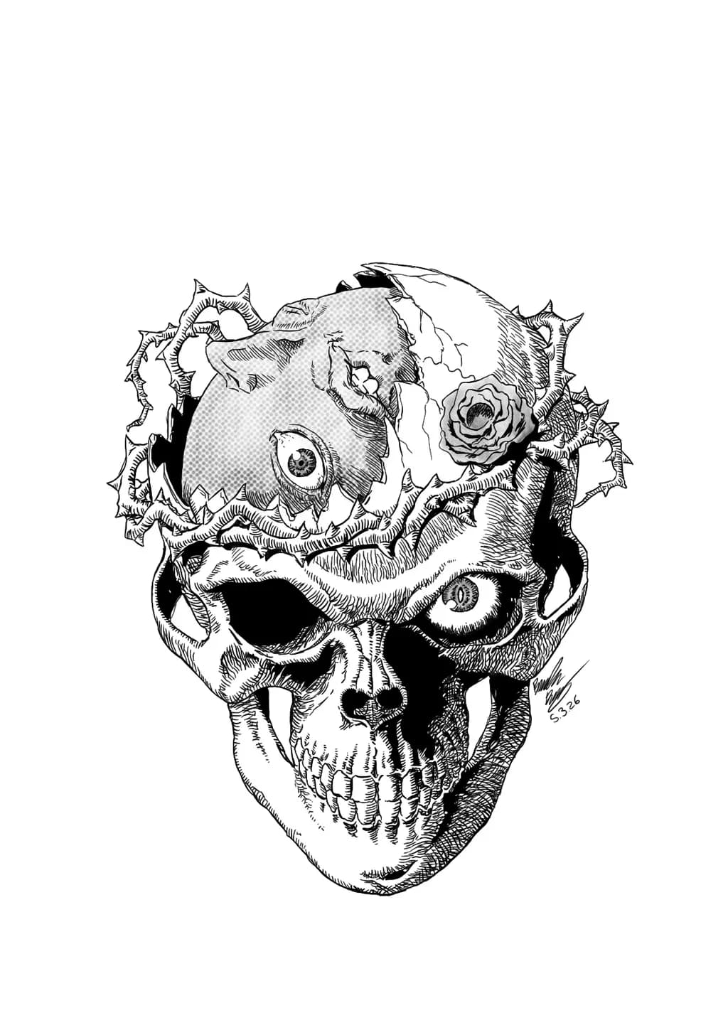 Skull with Thorns and Face