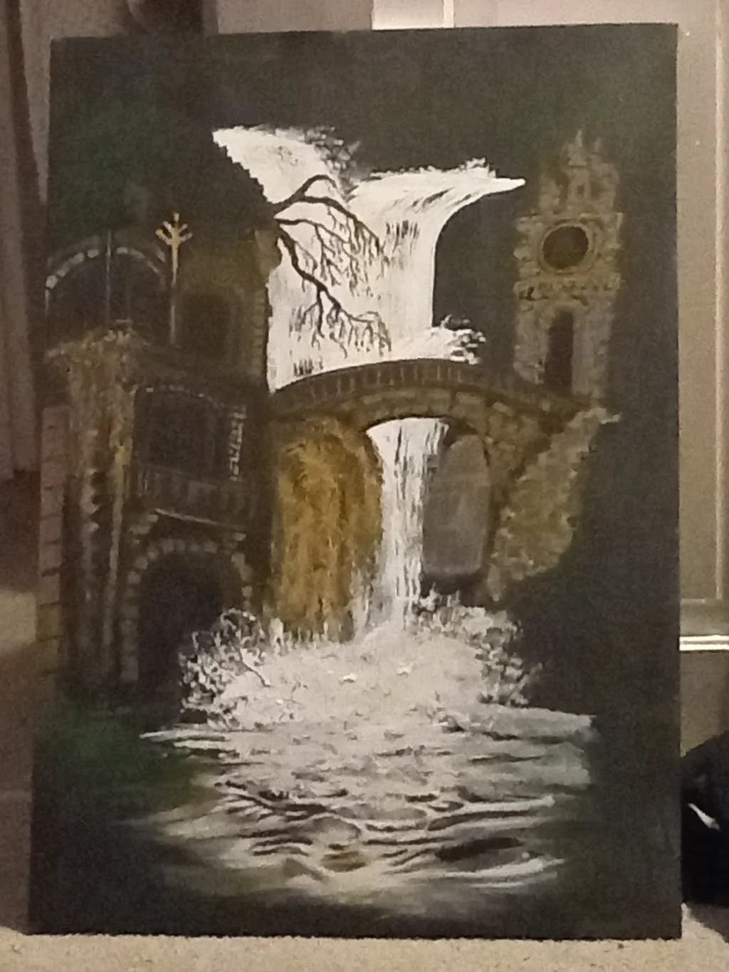 Waterfall and Bridge Scene