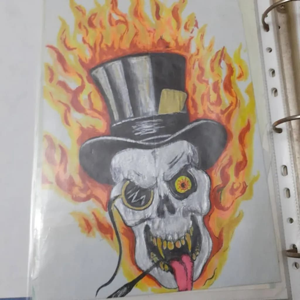 Flaming Skull with Top Hat